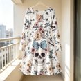 thumbnail image 2 of Girls Long Sleeve Swing Dress, Cute Floral Skull Bow Graphic Print Kids A‑Line Dress, Soft Casual Outfit for Halloween Daily Outdoor Play Wear(White,6-7 Years), 2 of 4