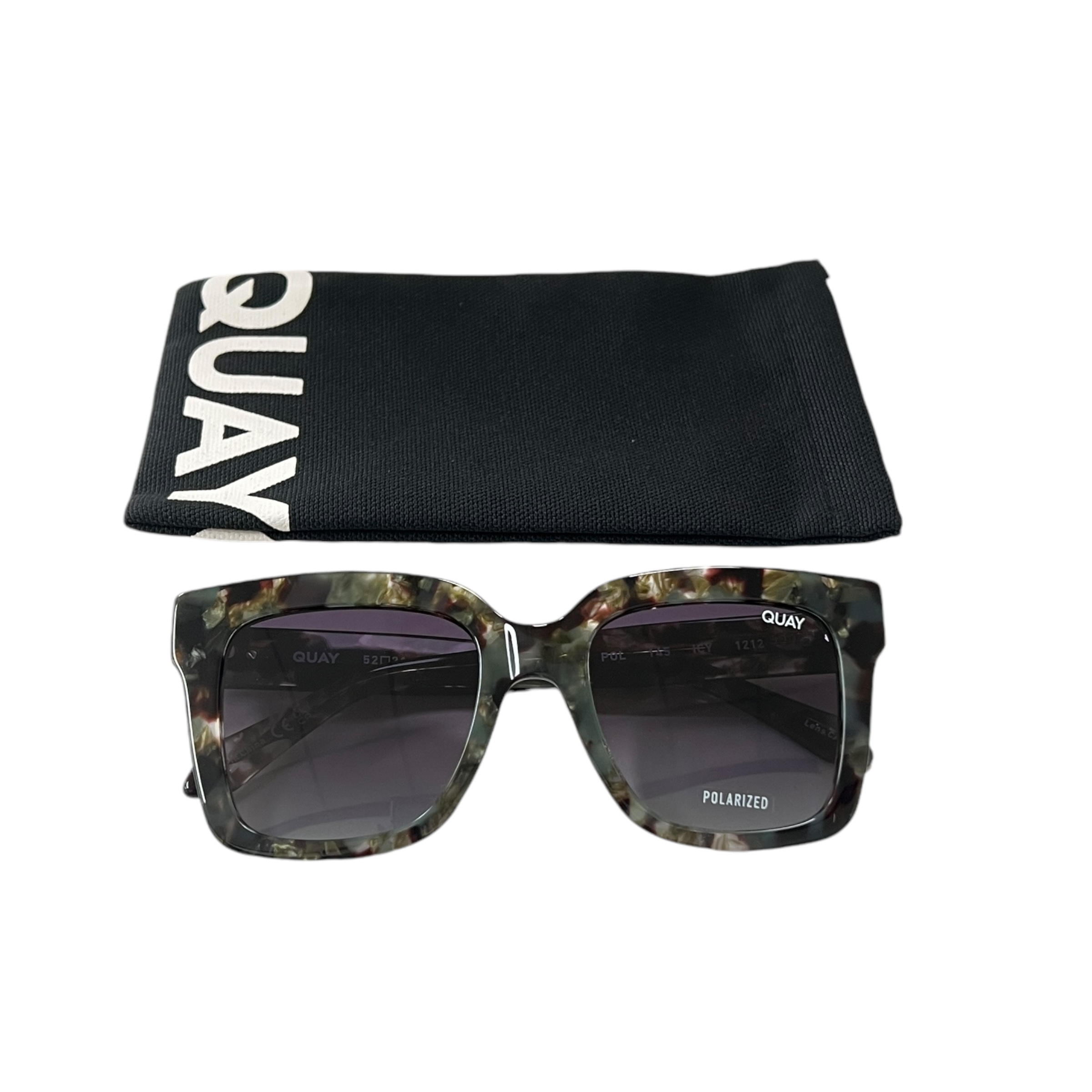 Quay Australia Icy Sunglasses Square Green Tortoise Smoke Polarized 47MM