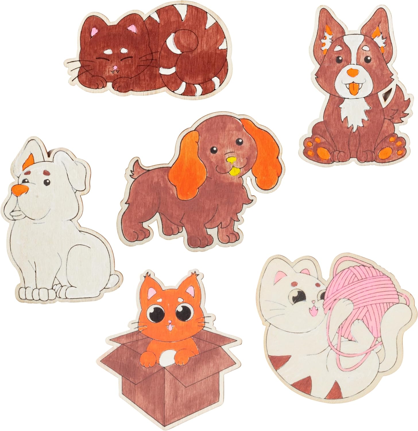 Cat and Dog Wood Painting Kits (24ct)- Perfect Goodie Bag Party Favors for Kids Birthday Party - Each has a Wood Craft, Paints, Brush & Sticker for Boys & Girls