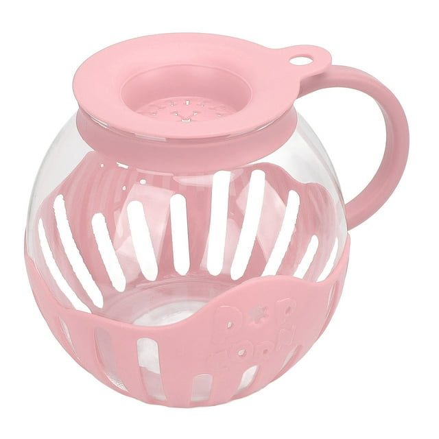 Glass Microwave Popcorn Popper, Dual Function Lid Easy To Clean Glass Microwave Popcorn Jar with Handle for Cinema Game Party Pink