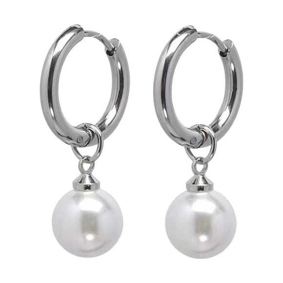 MKLEKYYSilver Earrings A Pair Of Pearl Earrings Pearl Titanium Steel Earrings without Piercing Accessories