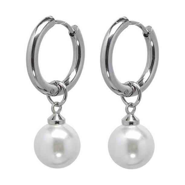 Un par de pendientes de perlas Pendientes de titanio y perlas sin perforación Accesorios