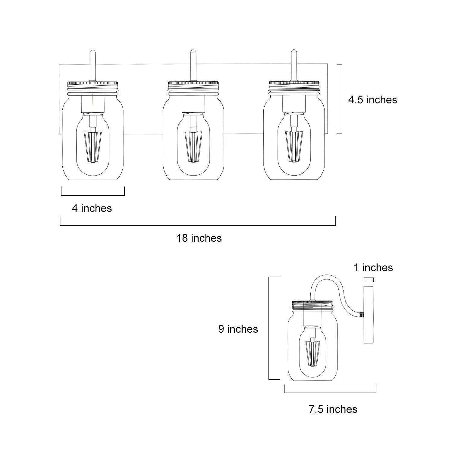 LNC Farmhouse Mason Jar Vanity Light, 3-Light Wood & Black Wall Fixture for Bathroom