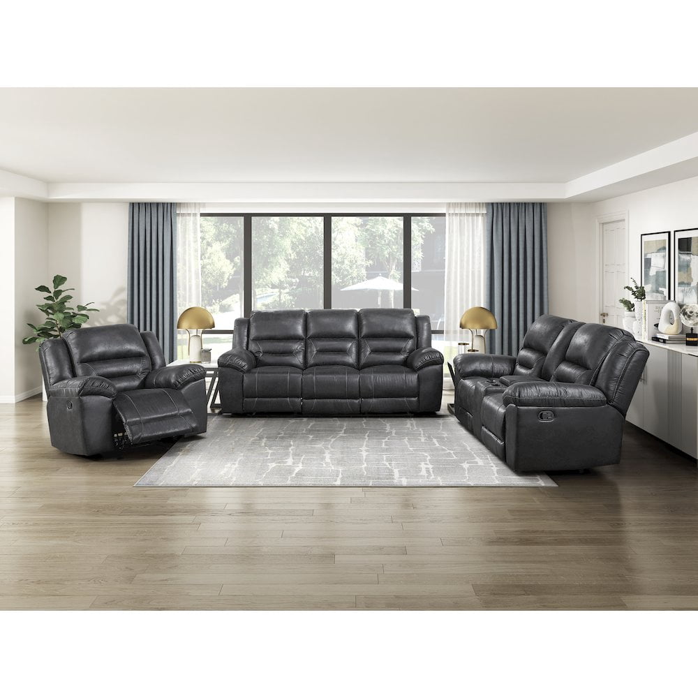 Lexicon Hazen Microfiber Double Reclining Love Seat with Center Console in Black