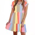 thumbnail image 2 of Vestido Corto de Verano, Cuello en V Bolsa de Color Sólido Cadera Dividida Vestido de la Mitad de la Manga de la Cintura, Moda de las Señoras Midi, 2 of 9