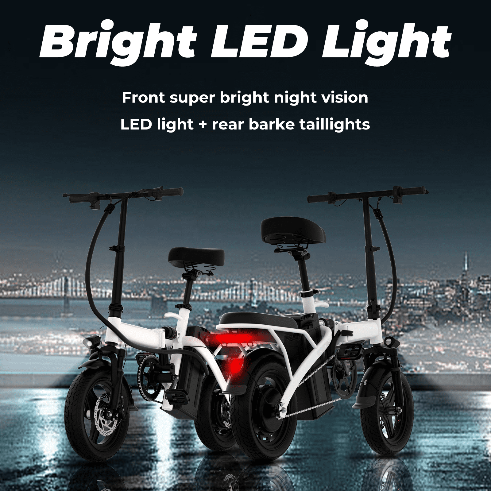 Kunyun 48V 400W Adult Electric Bikes,14" Tires, 20mph Ebike, 19-22mi Range, Dual Disc Brakes Foldable Electric Bike Adjustable Seat, Removable Basket Electric Bicycle for Adults