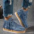 thumbnail image 3 of Rokment Womens Winter Fringe Platform Ankle Boots Warm Fleece Lined Boho Casual Suede Lace up Combat Snow Short Booties Blue Size 7, 3 of 5
