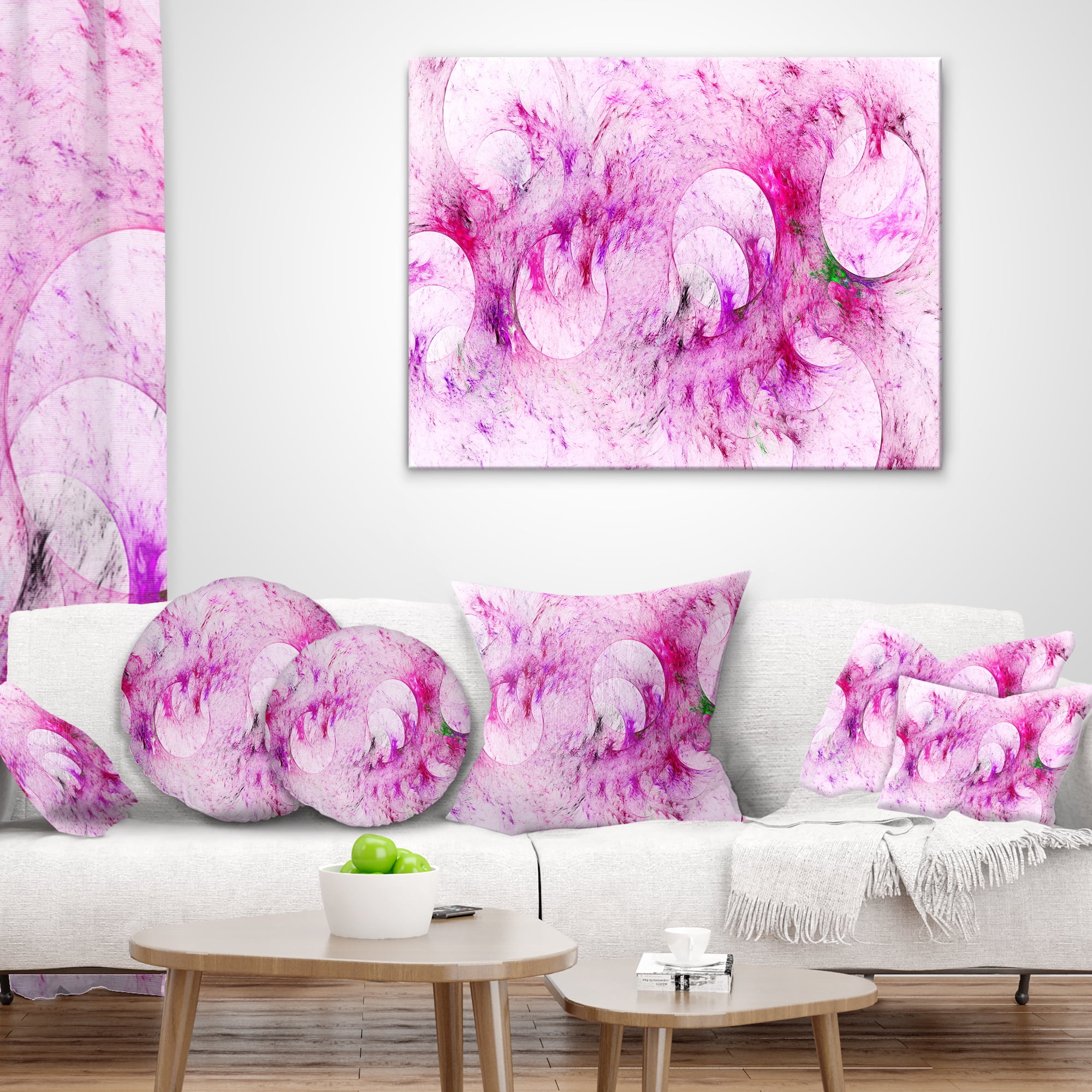 Designart Pink White Fractal Glass Texture - Abstract Throw Pillow - 18x18