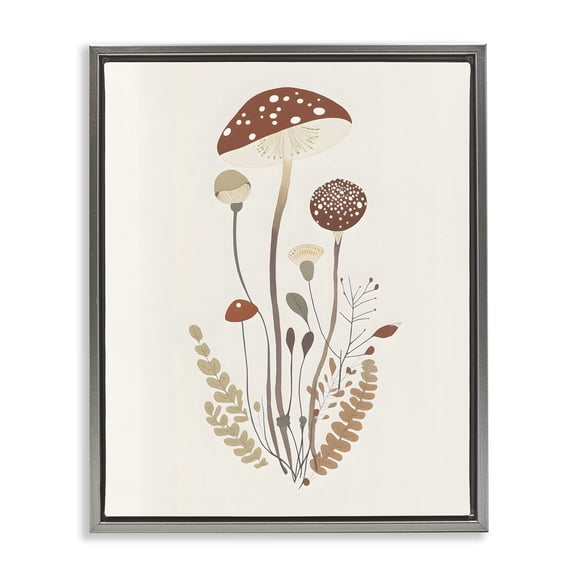 Stupell Industries Farmhouse Mushrooms & Fern Sprigs Gray Floating Frame Canvas Art, 17 x 21, by Petals Prints Design