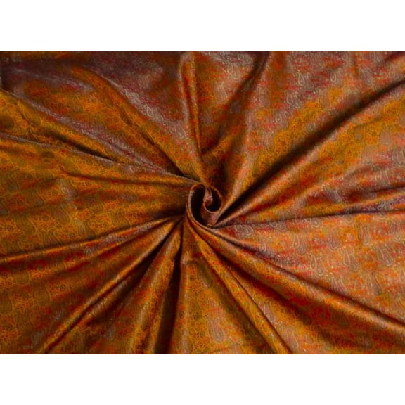 SILK BROCADE FABRIC BURNT ORANGE,GREEN  RED COLOR 44" WIDE BRO408[6]