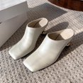 thumbnail image 2 of Women’s Leather Square Toe Mule Heels, Gold Metal Heel Slip On Backless Dress Slides Soft Anti-Slip Walking Mules White 9(42), 2 of 9