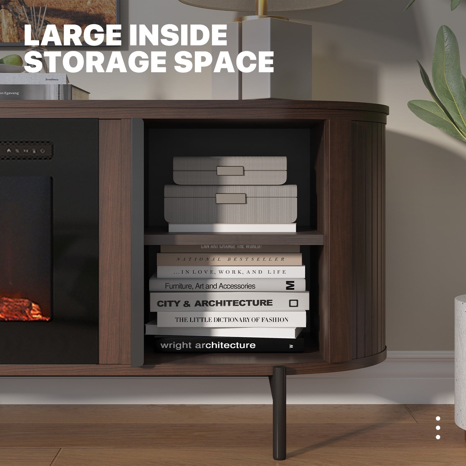 Sonegra 70" Fireplace TV Stand, Modern Entertainment Center for TVs Up to 80", TV Console Table for Living Room, Media Cabinet with Storage,70 Inch, Brown