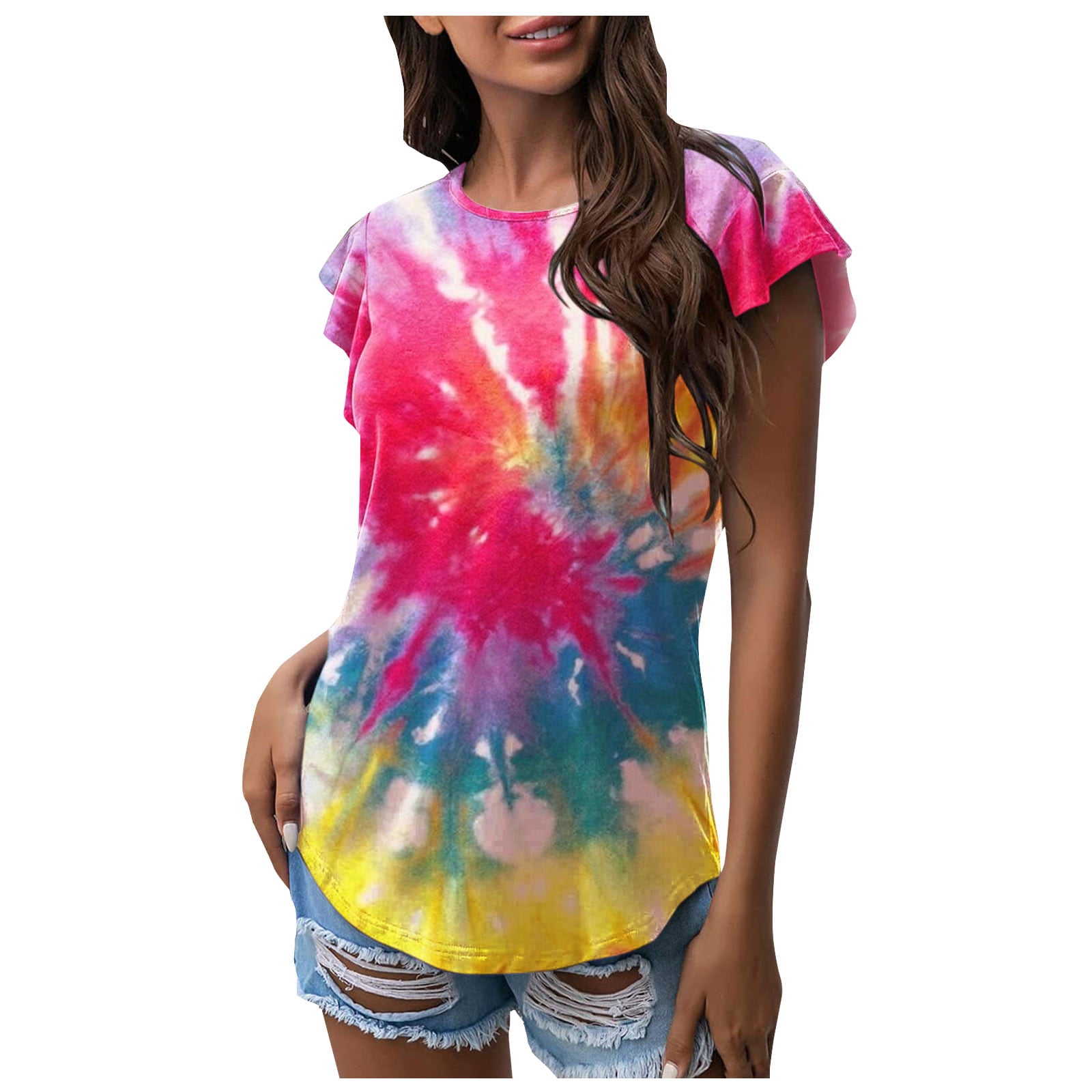 Ruffle Short Sleeve Tops for Women 