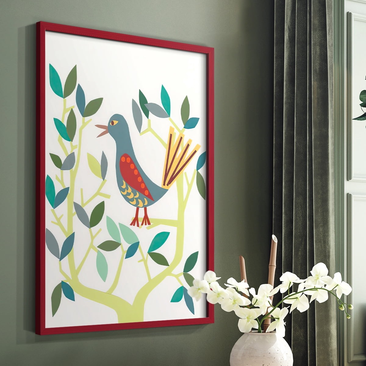 Whitty Bird IV Framed Print in Red Solid Wood 11 x 14 Framed Print