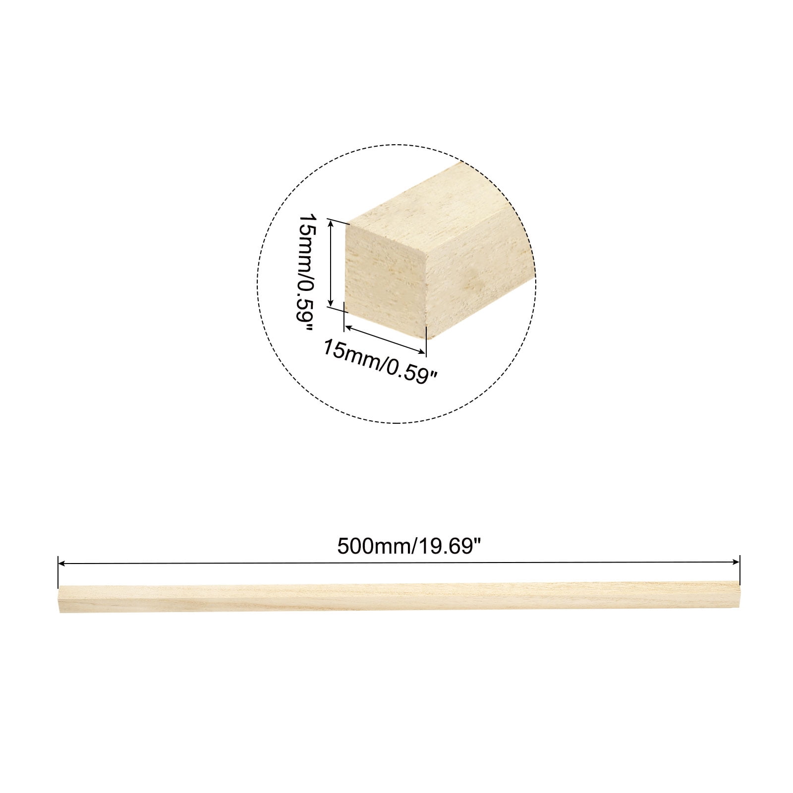 Square Wooden Sticks, 20"x0.6"x0.6" Dowel Rod Unfinished Hardwood Stick Craft Twigs Log Stick for DIY Crafts 10pcs