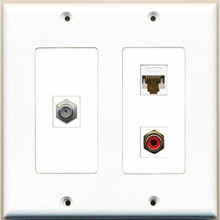 RiteAV - 1 Port RCA Red 1 Port Coax Cable TV- F-Type 1 Port Cat6 Ethernet White - 2 Gang Wall Plate