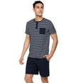 thumbnail image 1 of Purcoar Men's Pajamas Set Striped Open Chest Short Sleeve Sleepwear Pj Sets, 1 of 8