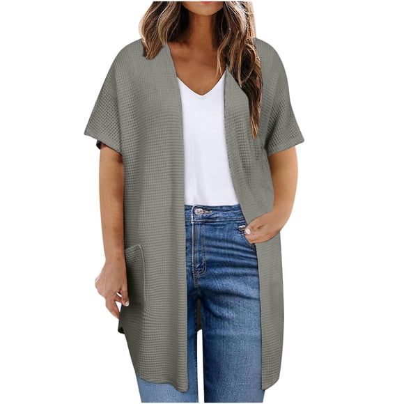 SHTXOZHI Cardigans for Women Short Sleeve Open Front Cardigan Casual Jacket with Pockets