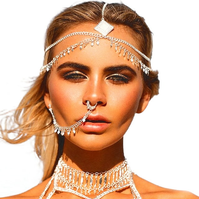 Bangcool Fake Nose Ring Alloy Fashion Punk Septum Ring Nose Hoop Ring Chain for Woman