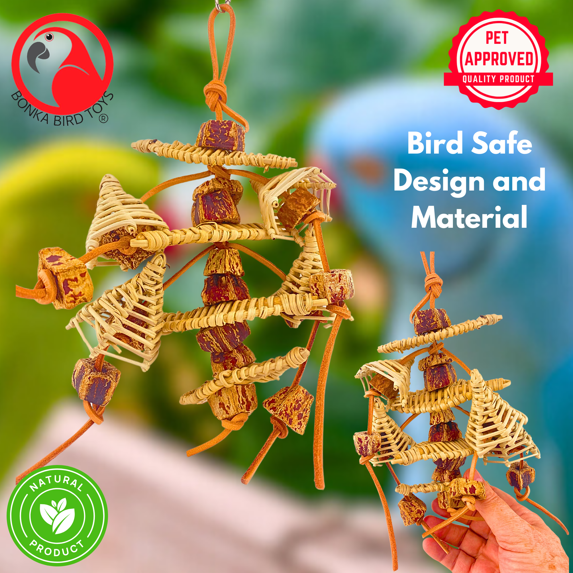 Bonka Bird Toys 1145 Mahogany Jumble Vine Leather Small Medium Parrot Cage Chew