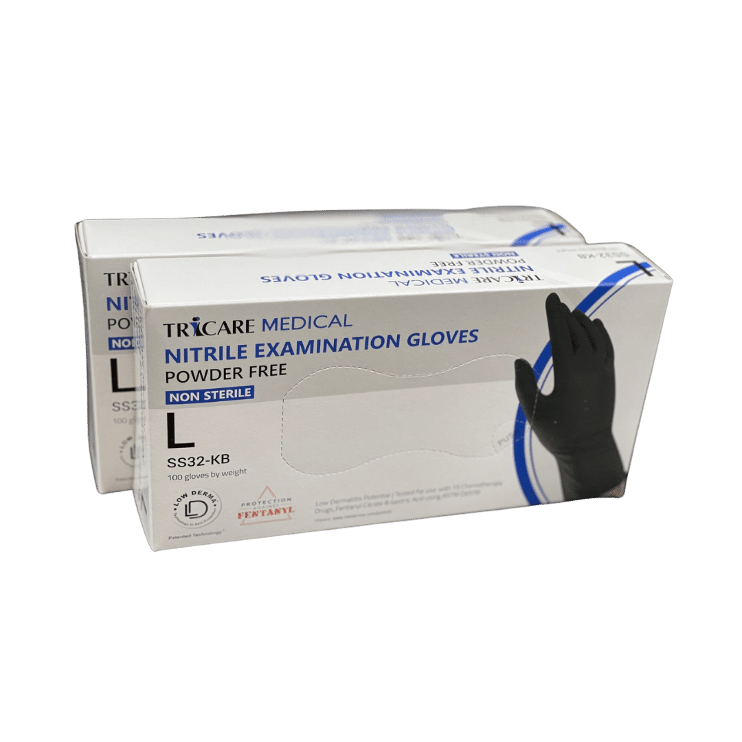 TRICARE Medical Nitrile Gloves, Large, 200 Count, Berry Black, Powder