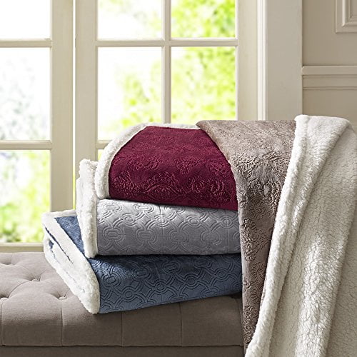 Madison Park Celia Oversized Textured Plush Berber Throw 4-Color Options Burgundy