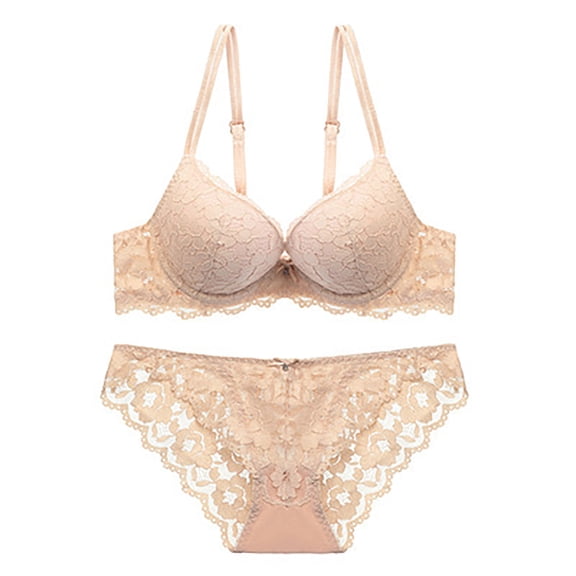 Levmjia Women's Lingerie Bra Set Thin Lace Push Up Bra with Panties Deep V Backless Comfortable for Sleep Date Night Valentine Everyday Wear
