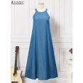 thumbnail image 3 of 2023 Grande Taille ZANZEA Mode Robe Longue en Denim Aguichant pour Femmes à Dos Nu Évasée Robe d'Été Vacances Sans Manches Robe Décontractée Ample Robe Maxi QZX, 3 of 6