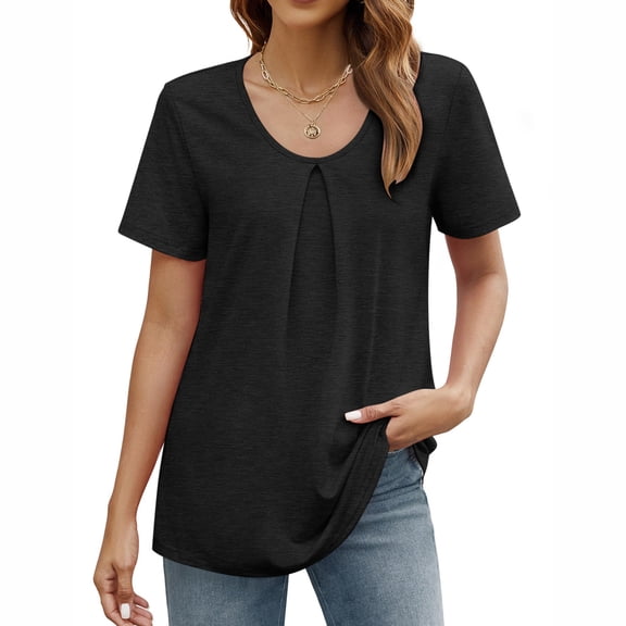 gakvbuo Summer Tops for Women Womens Solid Summer Casual Trendy Short Sleeve T Shirts Neck Tee Fashion Shirts