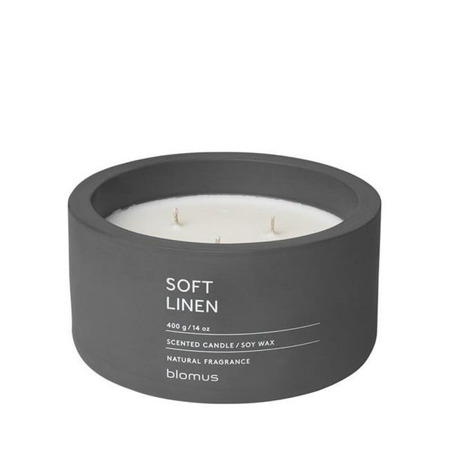 Blomus 65958 Fraga Scented Candle in Concrete Container, Magnet - Soft Linen - 3 Wick