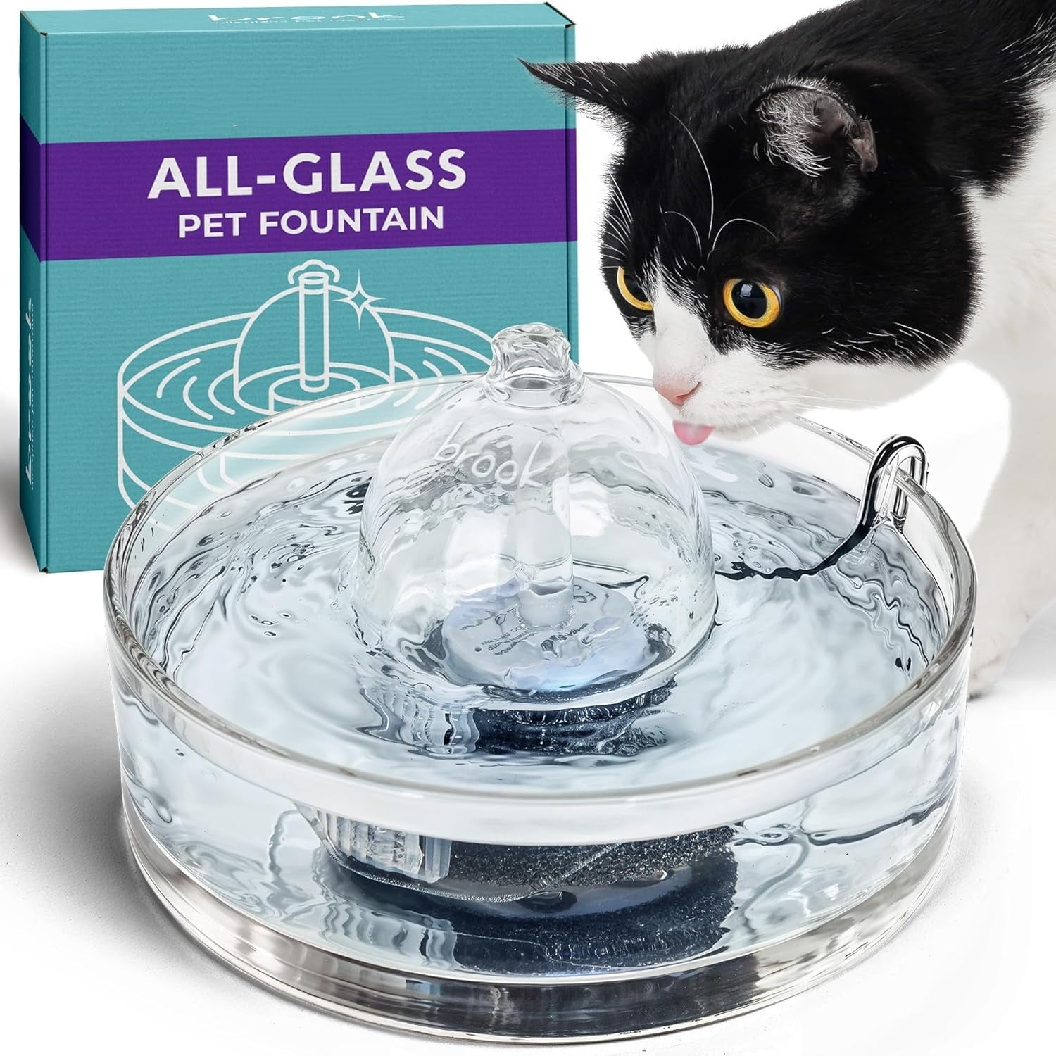 Glass Pet Fountain (90oz/2.7L) – Cat & Dog Water Fountain – Glass Cat Fountain & Automatic Water Dispenser for Drinking
