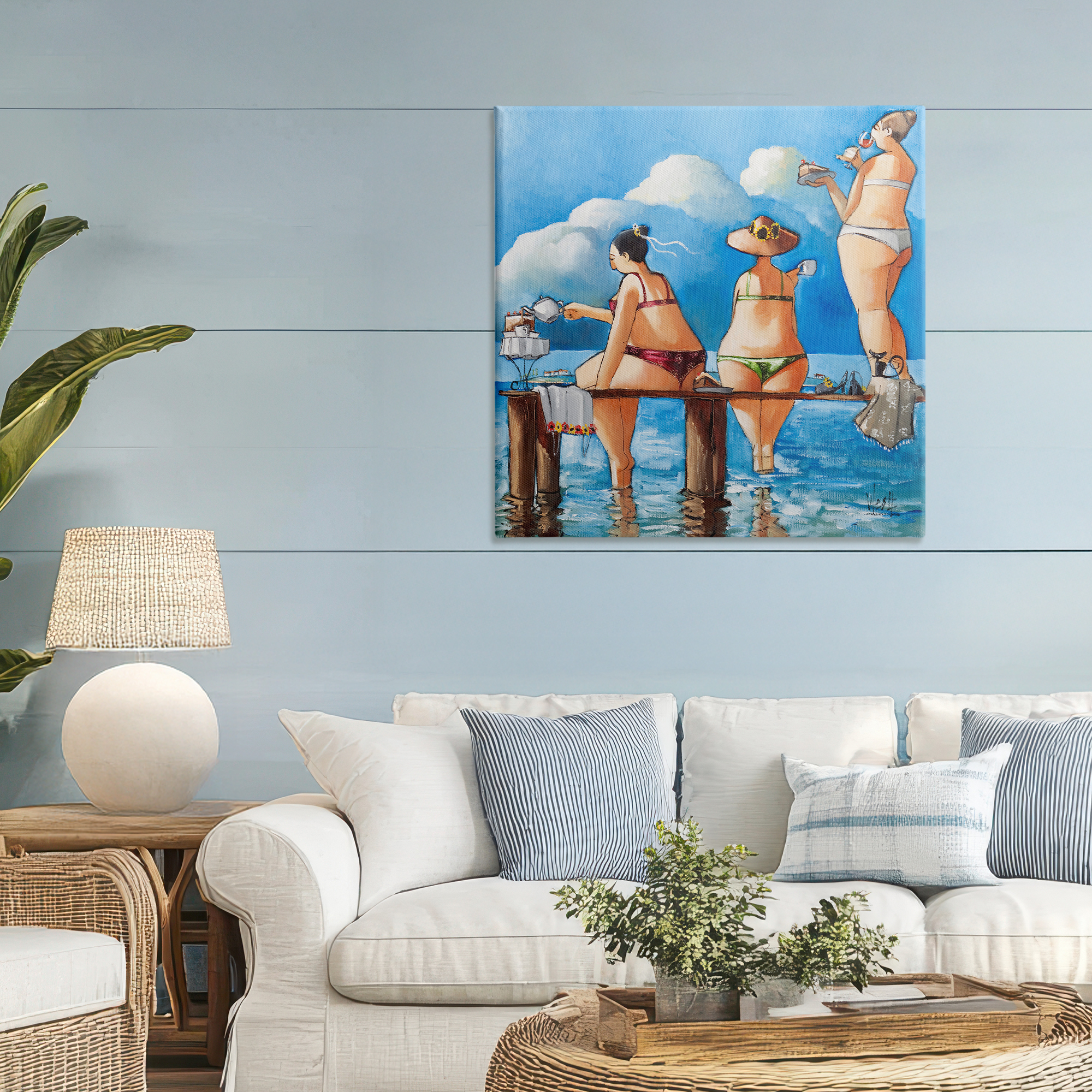 Tea Break On The Jetty Canvas Wall Art, design by Ronald West