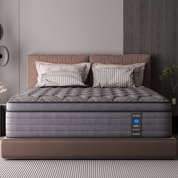 MRH 14 inch Full Euro Top Hybrid Mattress in a Box, Medium, Individually Pocket Springs, Black
