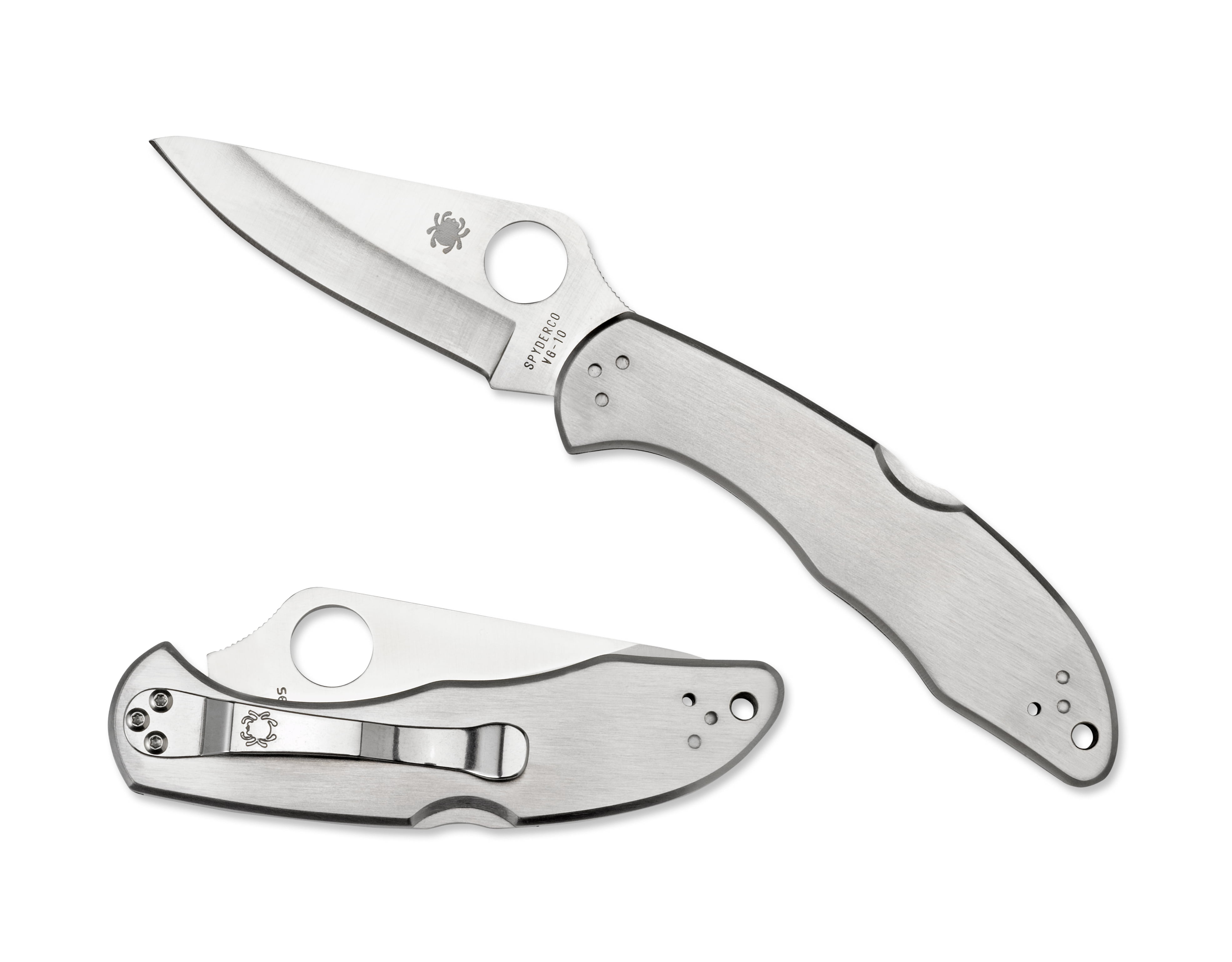 Spyderco Delica 4 Folding Knife 2-7/8" VG10 Satin Plain Blade, Stainless Steel Handles - C11P