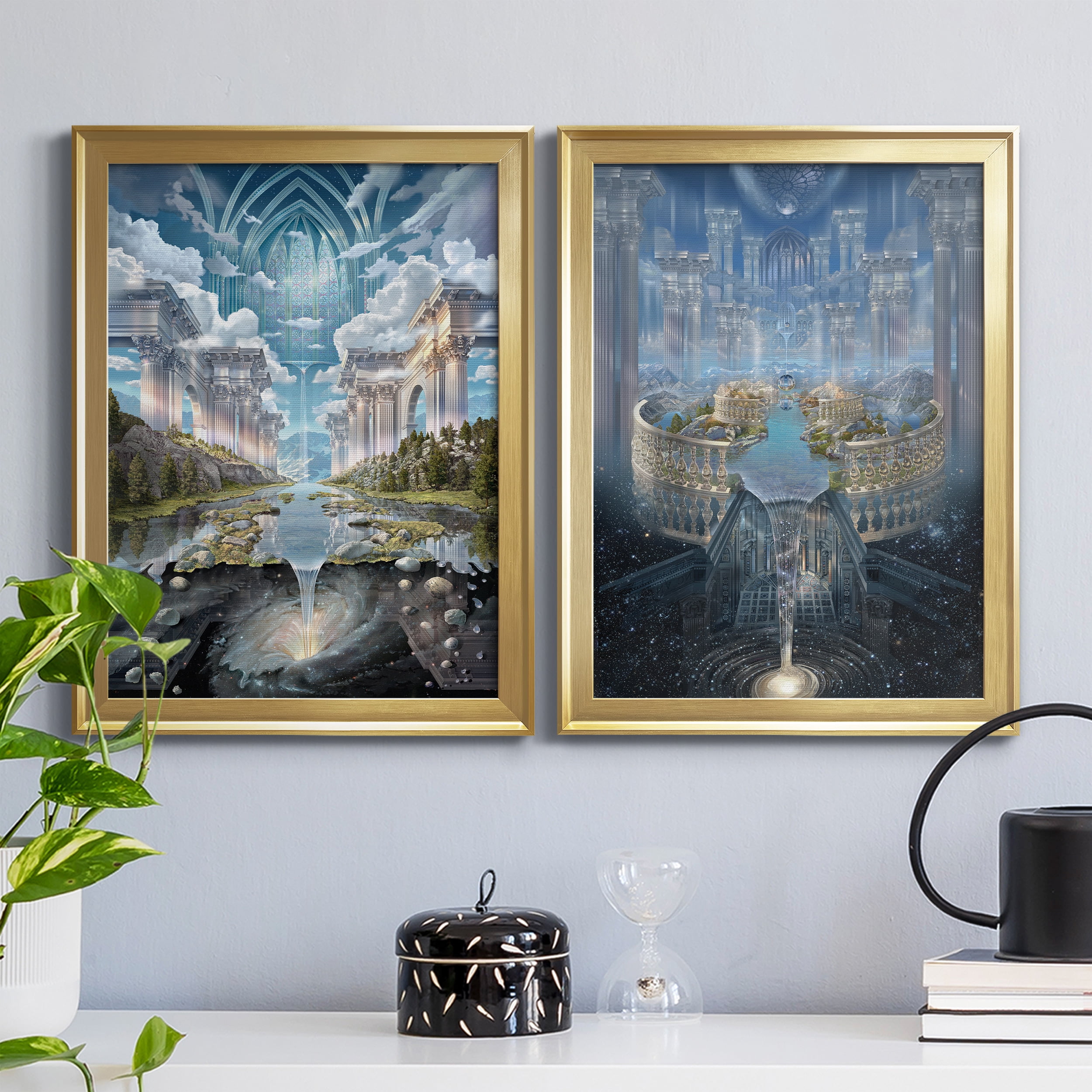2 Piece Set Genesis II Premium Framed Canvas - Ready to Hang - 18.5 x 24.5 Each - Gold Frame