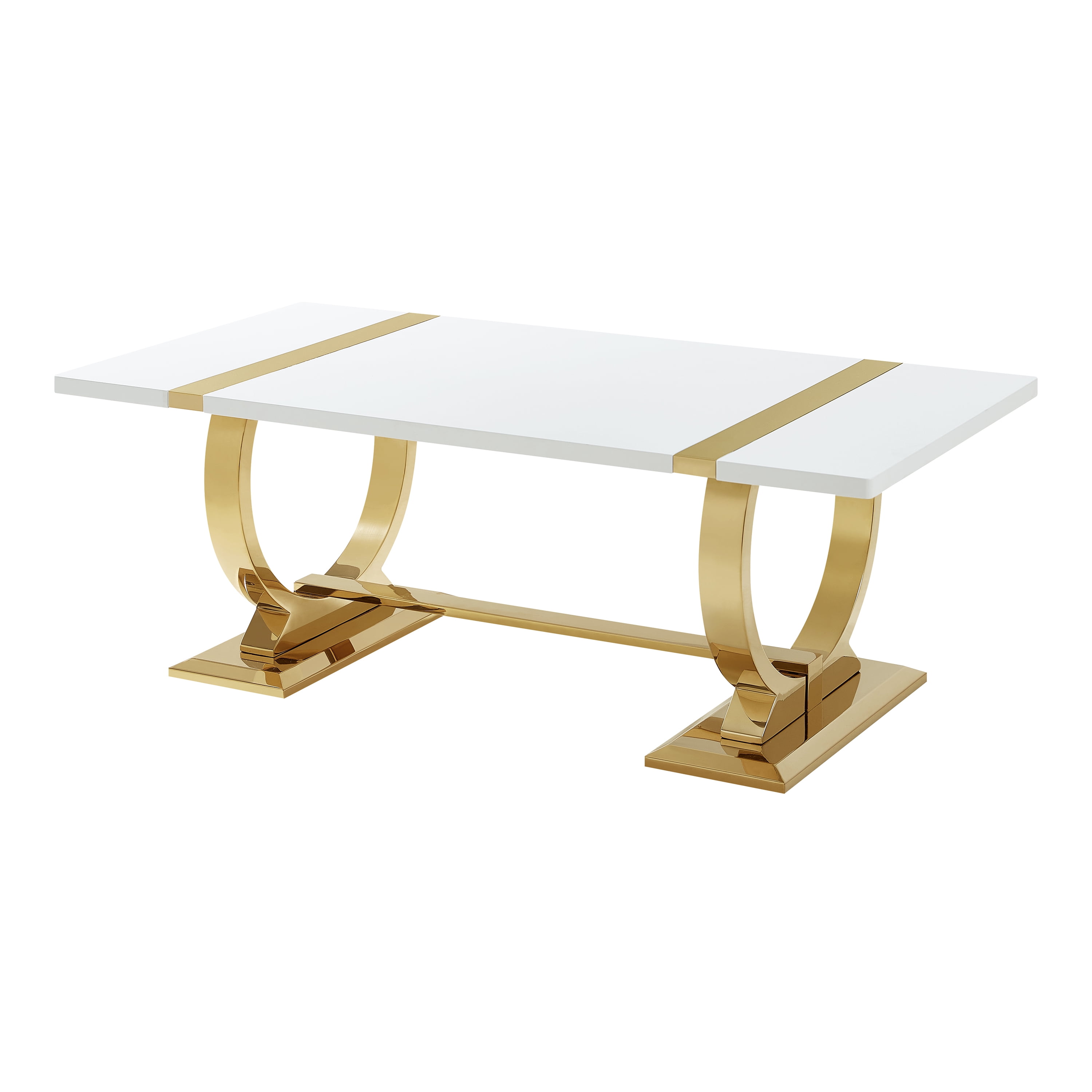 Furniture of America Gaius Glam Rectangle Coffee Table with O-Shaped Stainless Steel Trestle Base, Black and Gold
