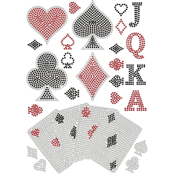 Poker Suit Pattern Rhinestone Iron on Hotfix Transfer Decal Magic Trick Themes Rhinestone for T-Shirt Jacket Clothing Craft Material Glass Rhinestone