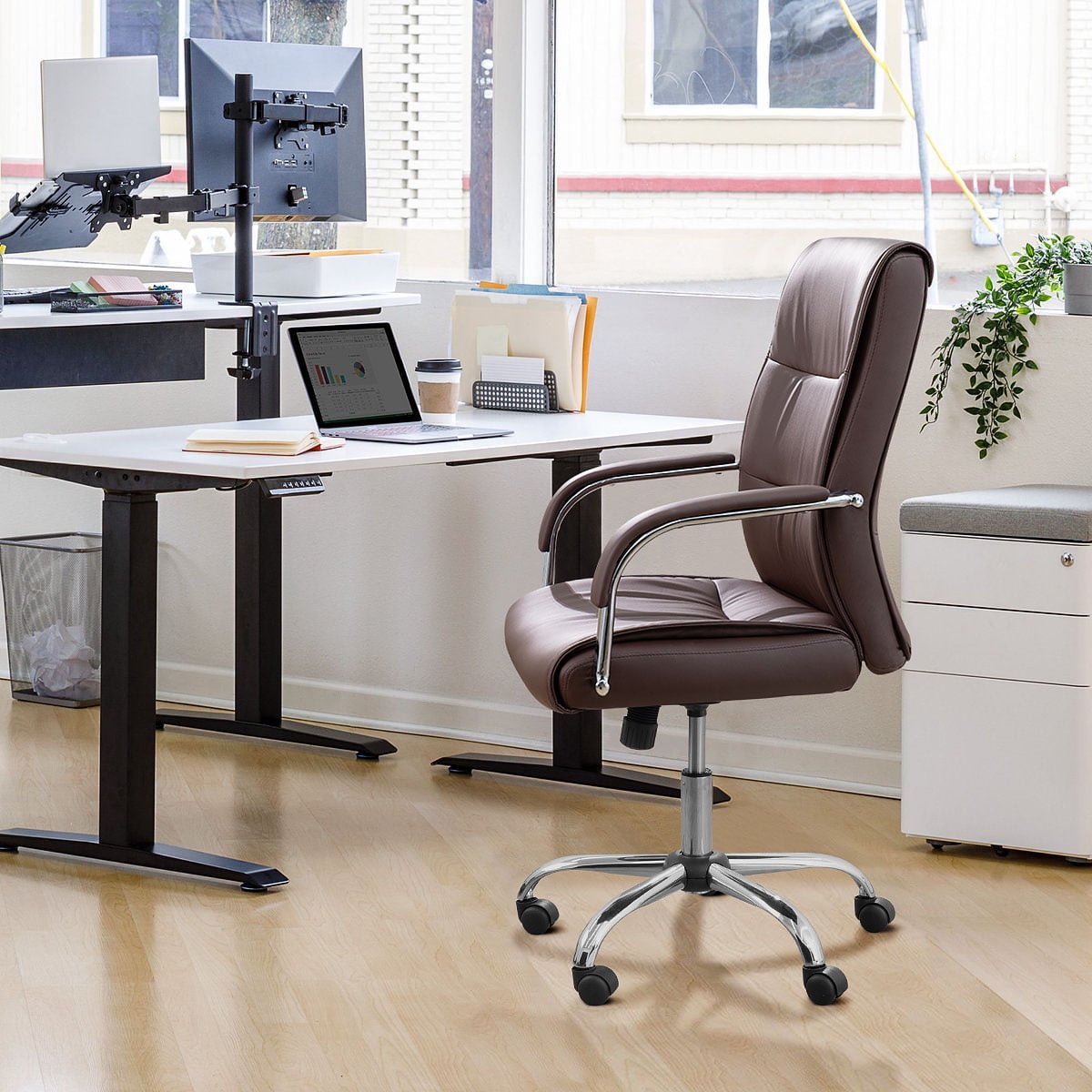 Lacoo Faux Leather High-Back Executive Ergonomic Office Desk Chair, Brown