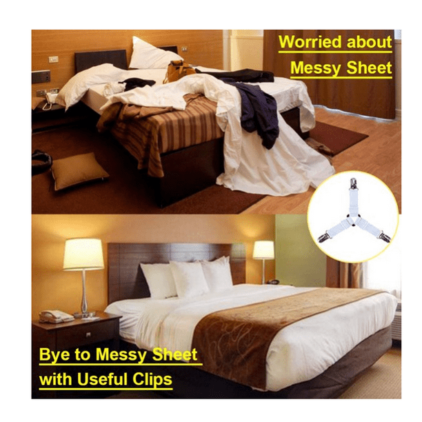 Bed Sheet Holder Corner Straps - 4 pcs White, Mattress Cover Clips to Hold  Sheets in Place, Adjustable Bed Bands, Elastic  Fasteners/Grippers/Suspenders Fitted for Bedding, Keepers, Bedsheet Tie  Downs 