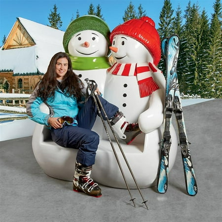 Fiberglass Snowman - Design Toscano Powder Pals Holiday Snowman Bench