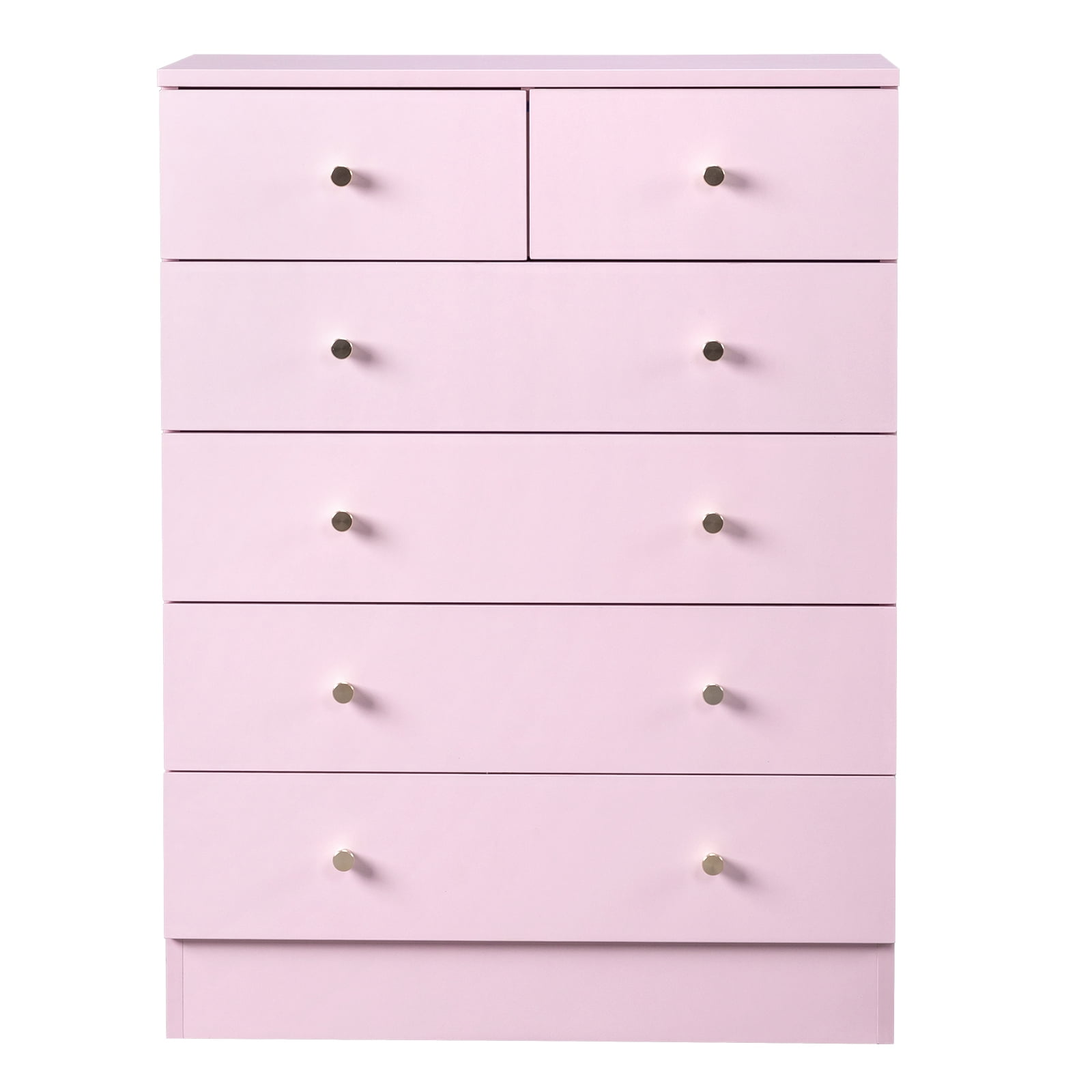 5-Tier 6-Drawer Cabinet with Matte Gold Handles, Particleboard Storage Dresser, Pink, 25.98 x 12.99 x 35.04 in