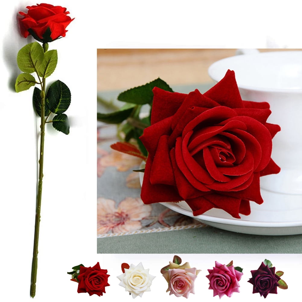 Yirtree 1 Pc Artificial Red Flowers Silk Roses Fake Bridal Wedding