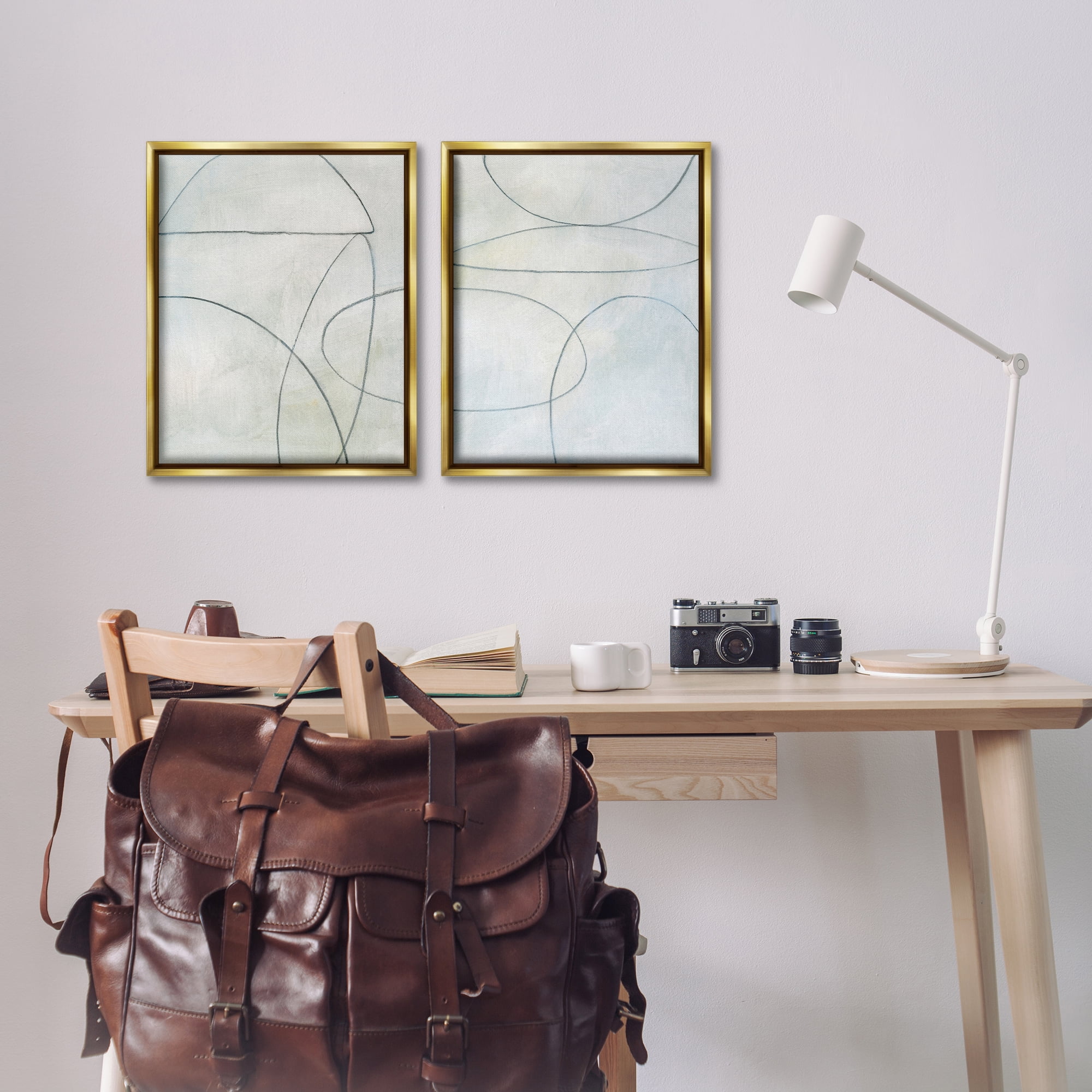 Stupell Industries Simple Abstract Pencil Shapes Abstract Drawing Gold Floater Framed Canvas Art Print Wall Art, 17 x 21, Set of 2