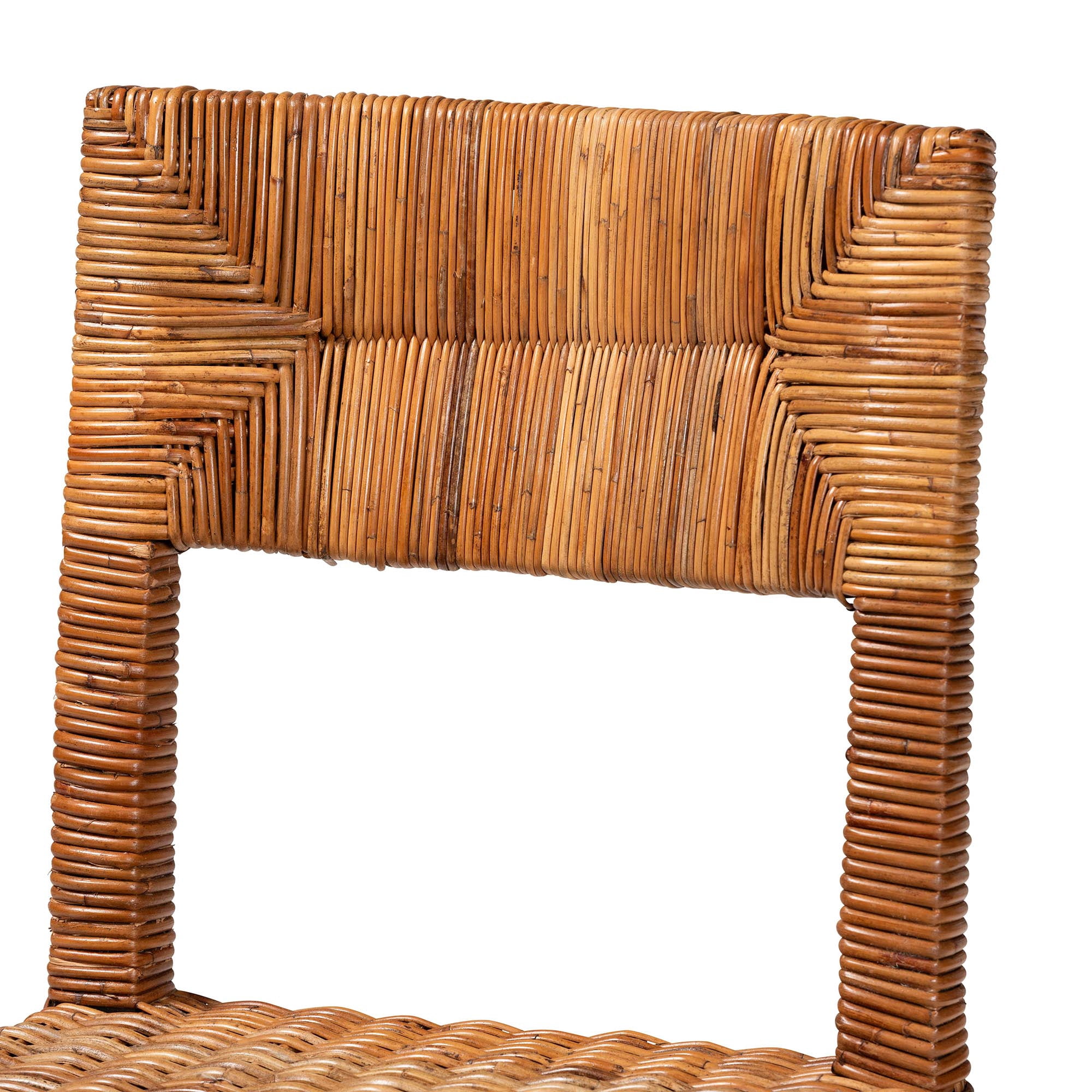 bali & pari Manrico Rattan and Mango Wood BOHO Dining Chairs, Set of 2, Natural Brown