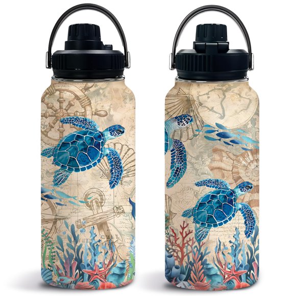 Regalos De Tortugas Marinas Para Mujeres, Botella De Agua De Playa De Tortugas, Vaso Con Tapa, 32 Oz, Tortugas, Playa, Océano, Regalo Temático Costero, Regalos De Navidad Para Partidarios De La Conser