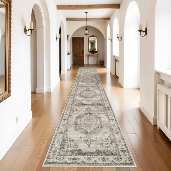 Alfombra para pasillo YouFortong, lavable, 90 x 600 cm, color beige