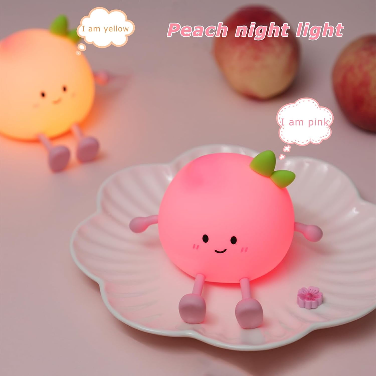 Night Light for Kids, Cute Peach Soft Silicone Nursery Light with 7 Colors & 3 Levels Adjustable Warm Light, Rechargeable Touch Control Pat Light, Bedside Baby Night Light Gift for Kids (Multicolour)