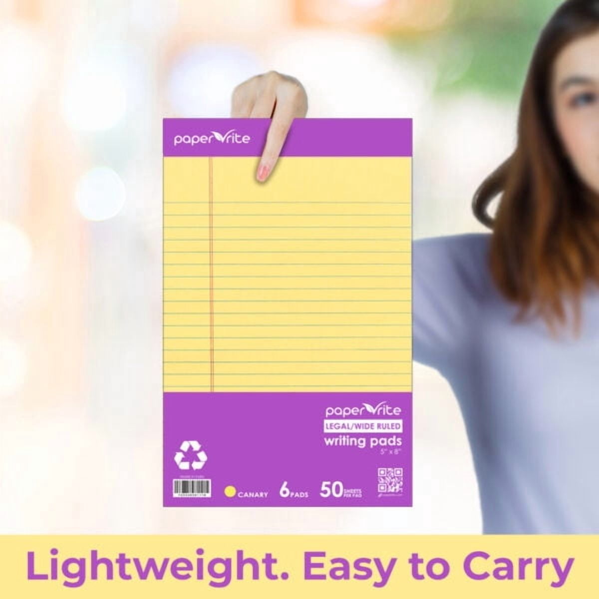 Paperrite Canary Yellow Writing Pads, 50 Sheets, 5 x 8 in, Premium Lined Paper (36)