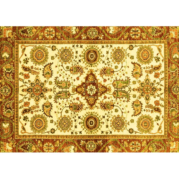 Ahgly Company Machine Washable Indoor Rectangle Oriental Yellow Traditional Area Rugs, 8' x 10'