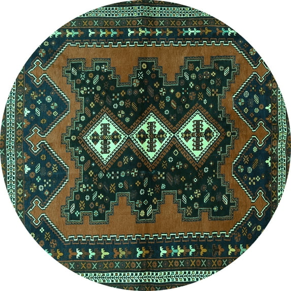 Ahgly Company Indoor Round Persian Turquoise Blue Traditional Area Rugs, 3' Round